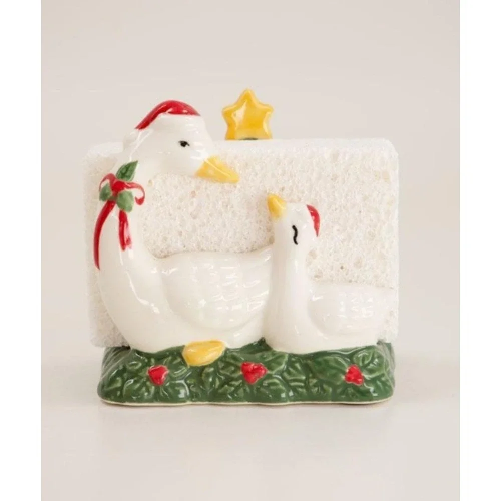 Cracker Barrel Christmas Goose Ceramic Sponge Holder 4.10